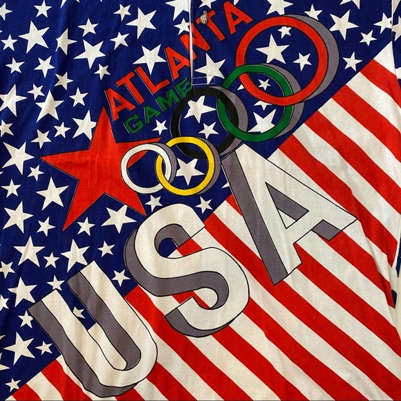 Vintage Olympics Shirt Mens Size Large USA Polo All Over Print America AOP - Picture 10 of 16